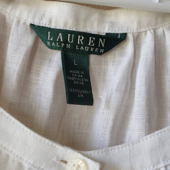 Lauren Ralph Lauren 100 Linen White Blouse button up - Picture 2 of 10